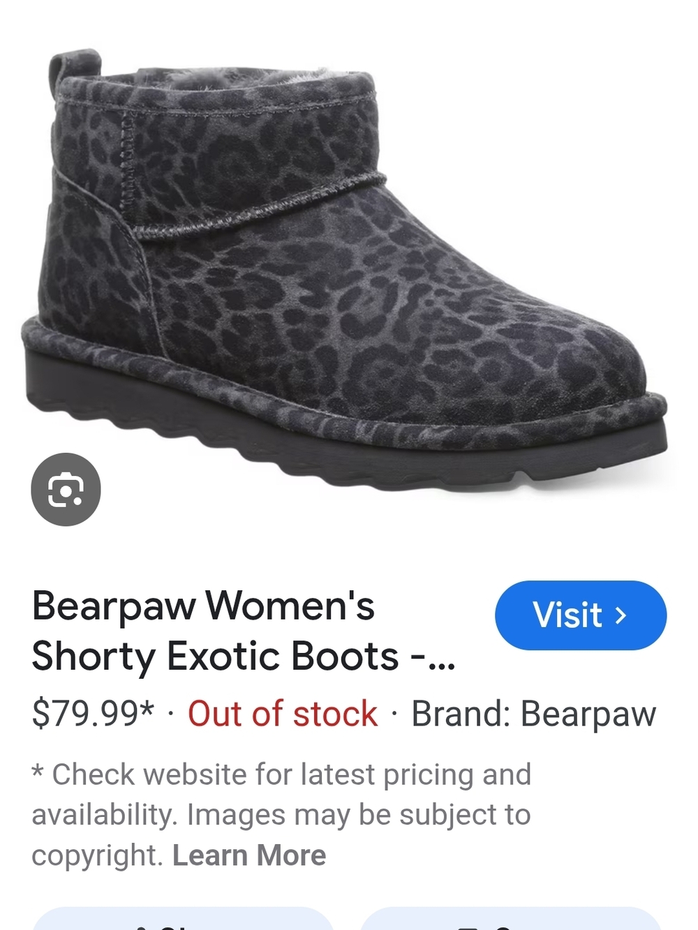 BearPaw Gray Leopard Shorty Ankle Boots